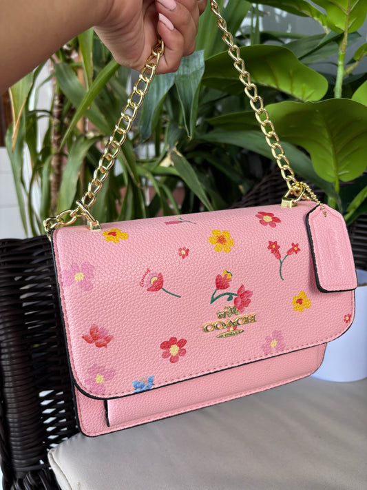 Pink Floral Crossbody with Gold Chain