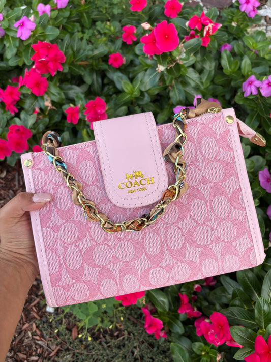 Pink Purse with Gold Chain and Strap