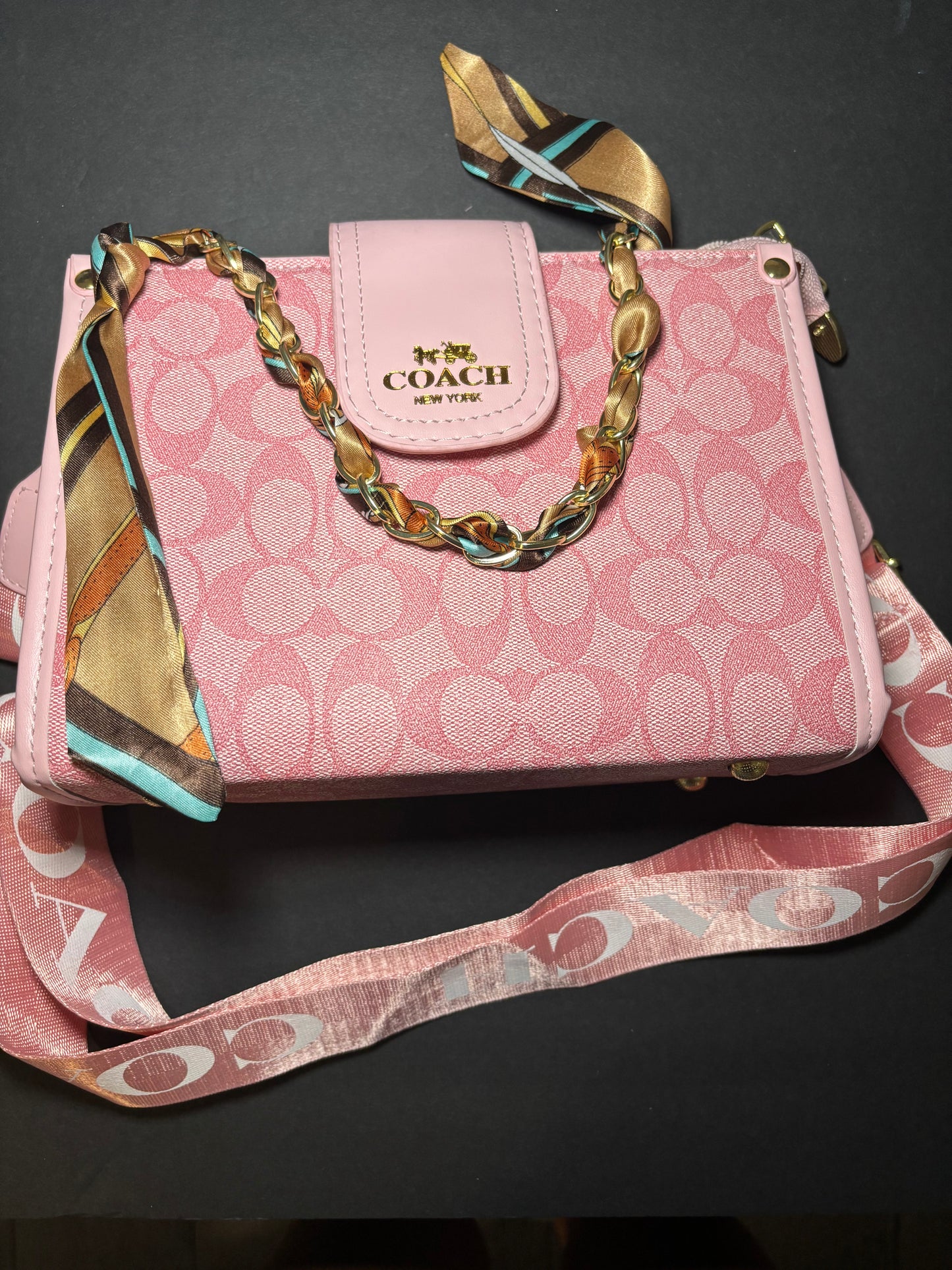 Pink Purse with Gold Chain and Strap