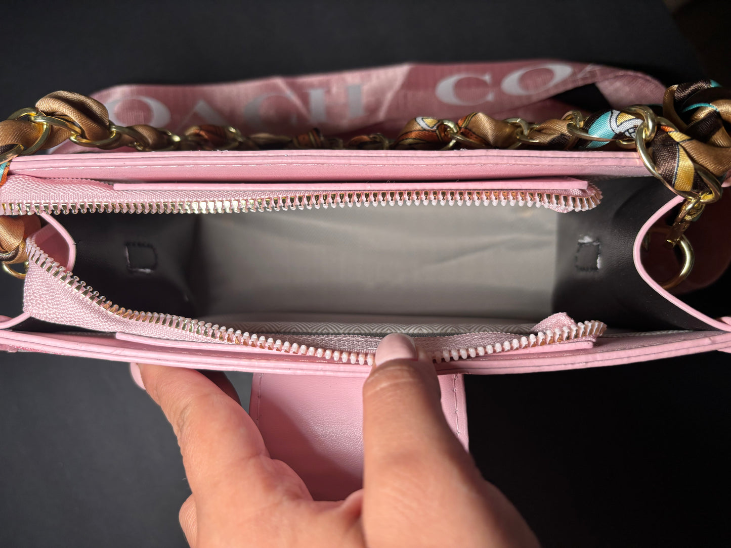 Pink Purse with Gold Chain and Strap