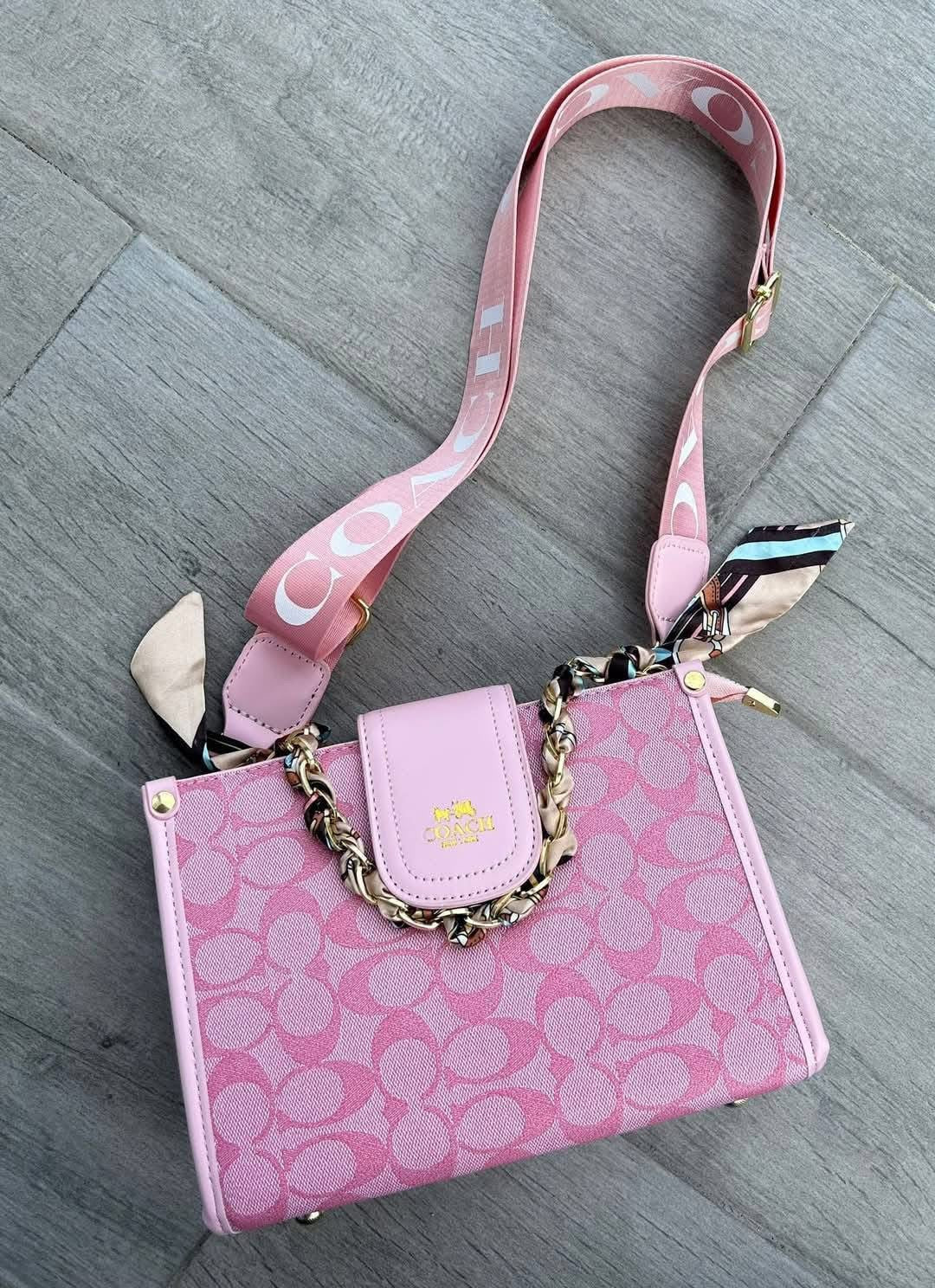 Pink Purse with Gold Chain and Strap