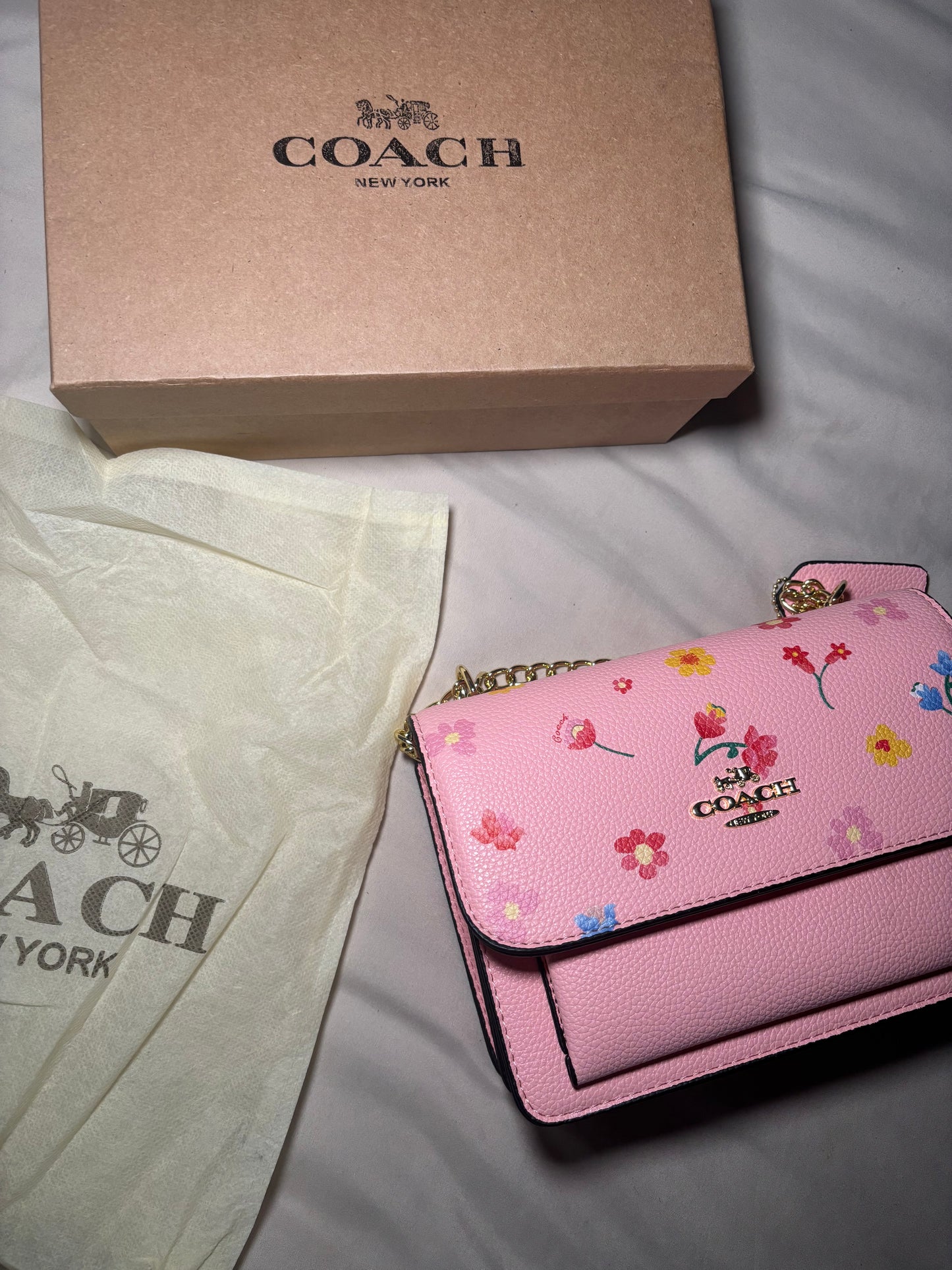 Pink Floral Crossbody with Gold Chain