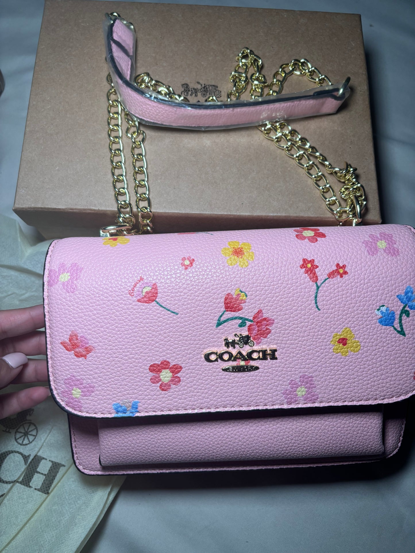 Pink Floral Crossbody with Gold Chain